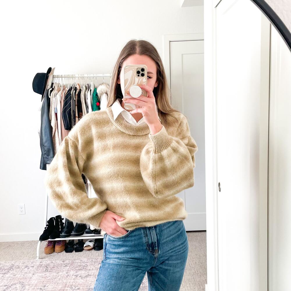 SOMETHING NAVY Neutral‎ Tan Striped Sweater - Picture 5 of 16